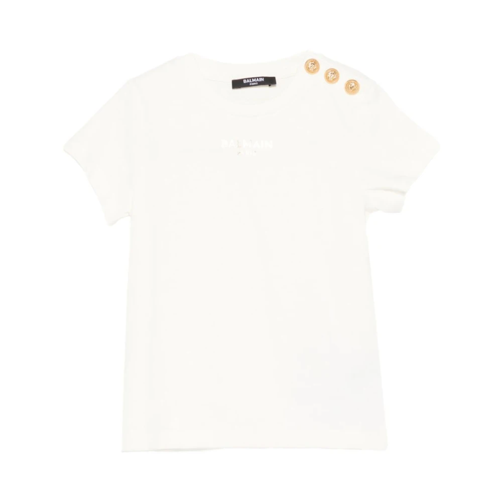 Balmain Girls White Draped T-Shirt With Buttons - Kids Short Sleeve T-Shirts - 10 Y - Kids