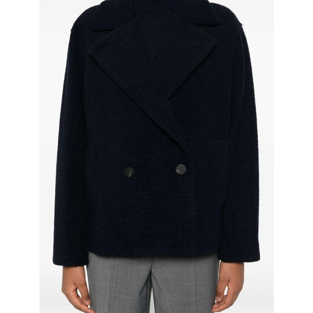 Harris Wharf London Blauwe Wol Bouclé Korte Jas Blue Dames