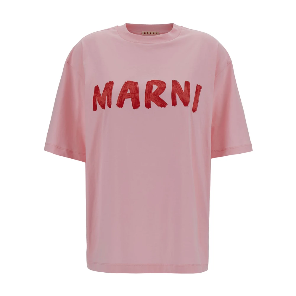 Marni Roze T-shirt met Logo Print Pink Dames