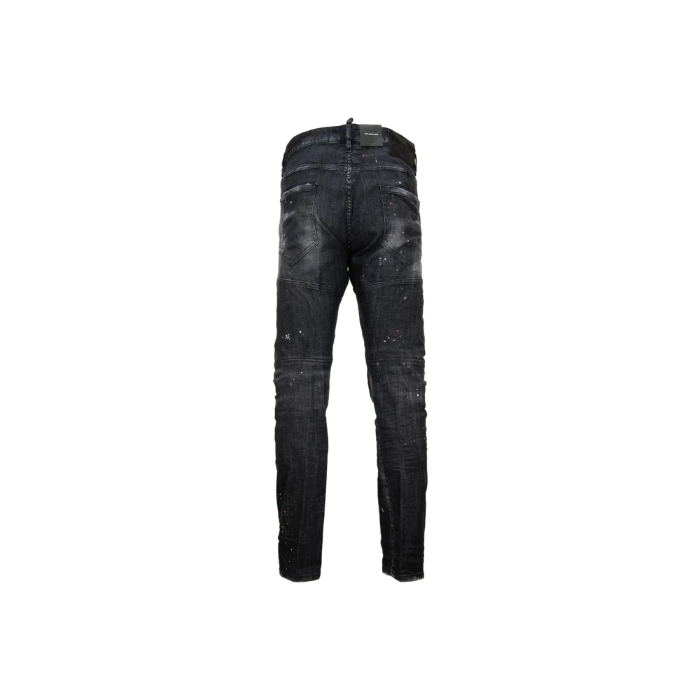 Dsquared2 Herenknoop Jeans met Leren Patch Black Heren