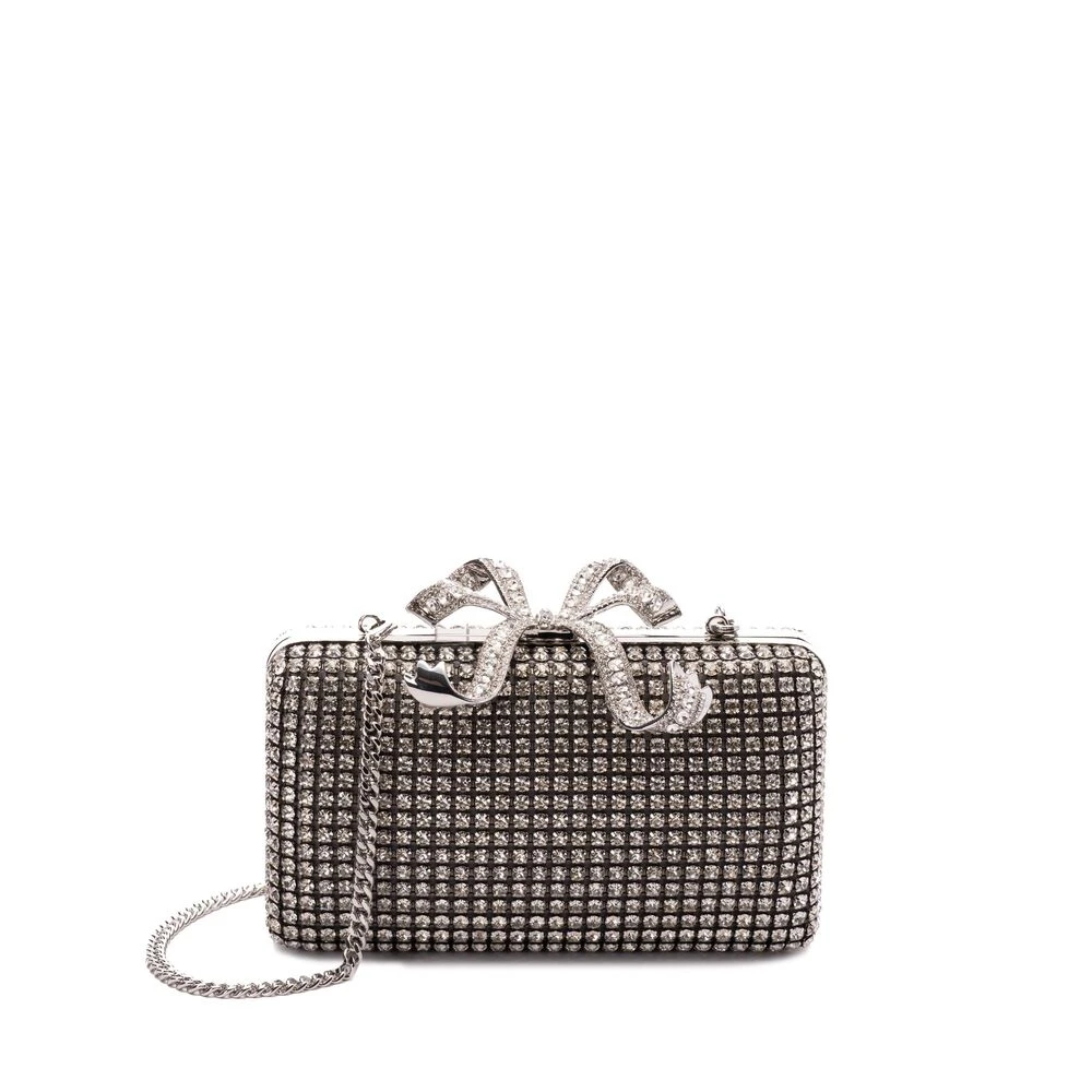 Self Portrait Strik Detail Zilver-tone Clutch Tas Gray Dames