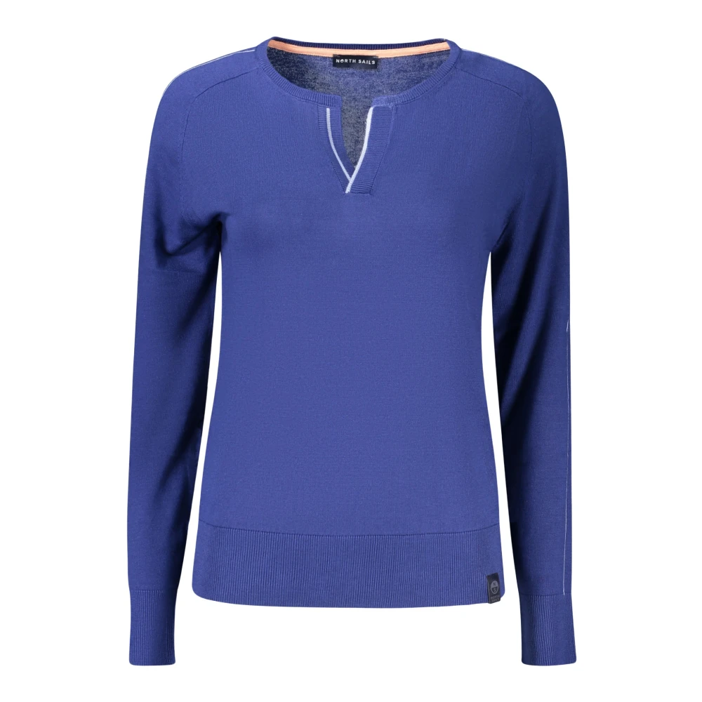 North Sails Blue V-Neck Knitwear, Female, Xs, Viscose-Cotton V-Neck Jumper
