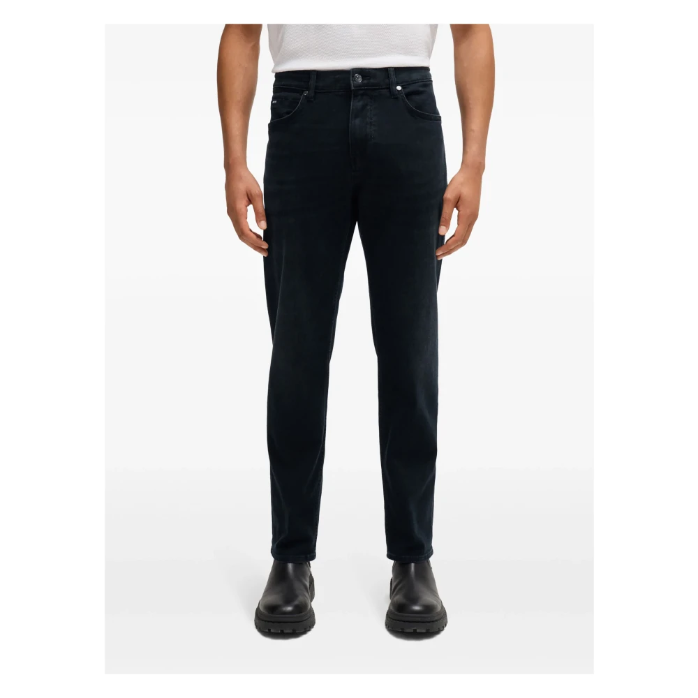 Hugo Boss Slim Fit Jeans met Leren Logo Blue Heren