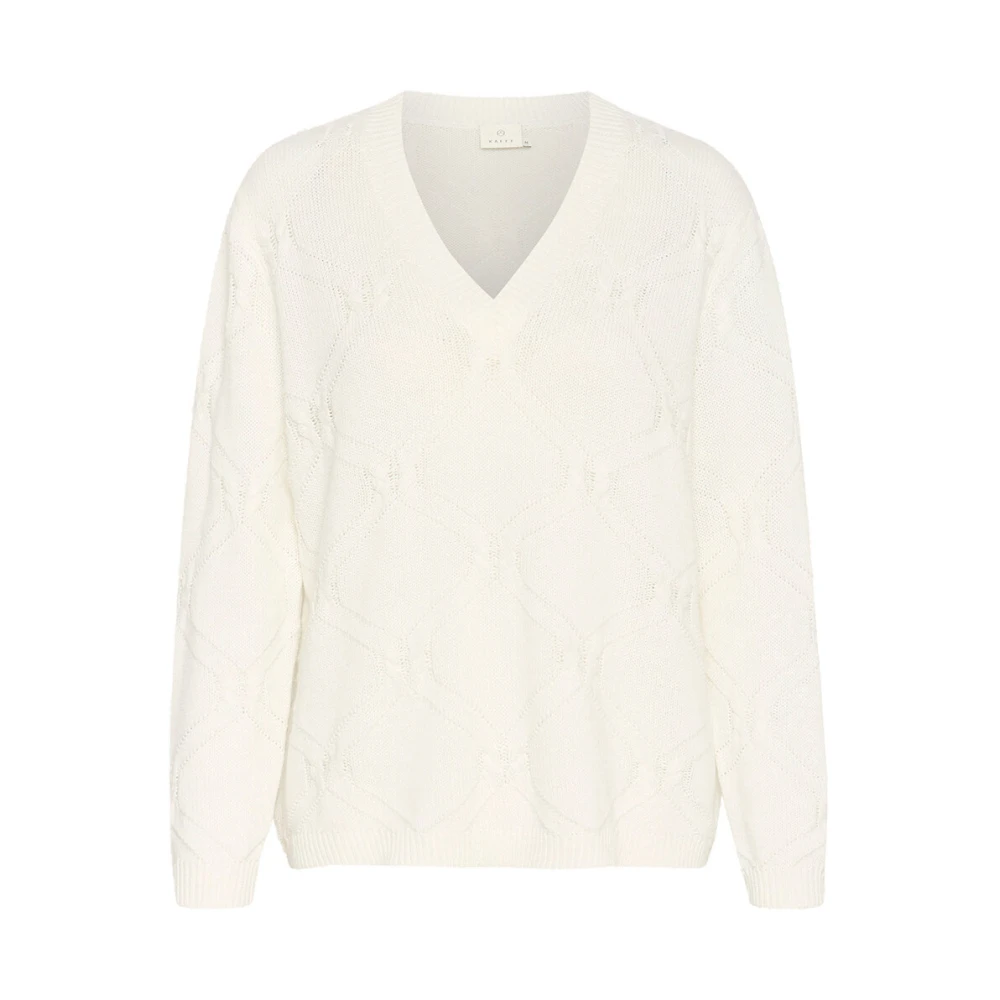 Kaffe Gebreide Trui met V-hals en Patroon White Dames