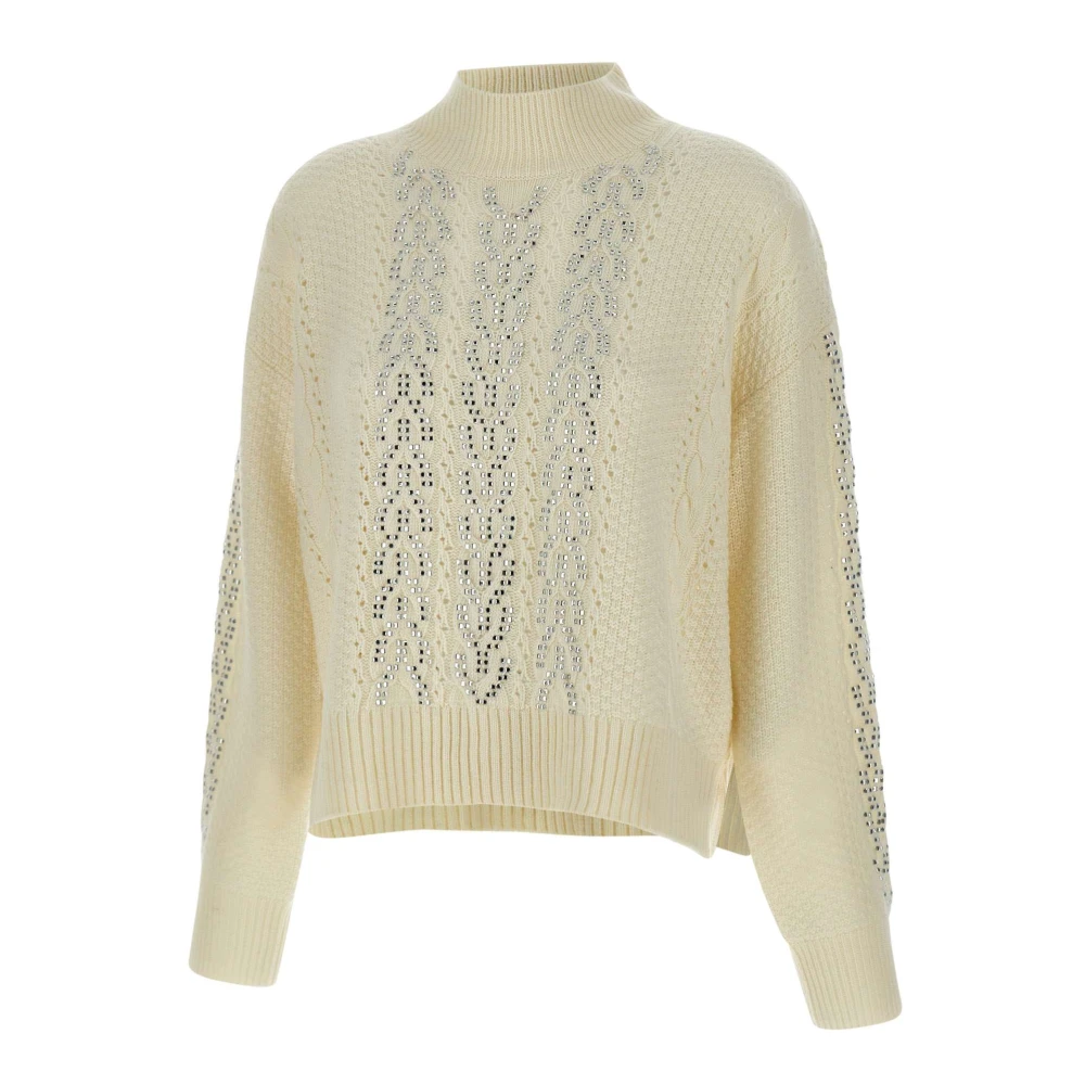 Kaos Witte wolmix trui met kraaldetails Beige Dames