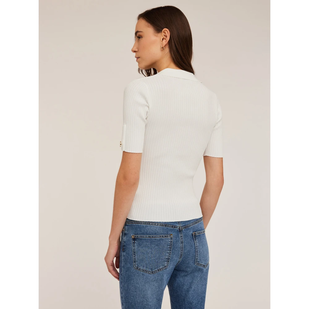 Motivi Ribgebreid Poloshirt White Dames