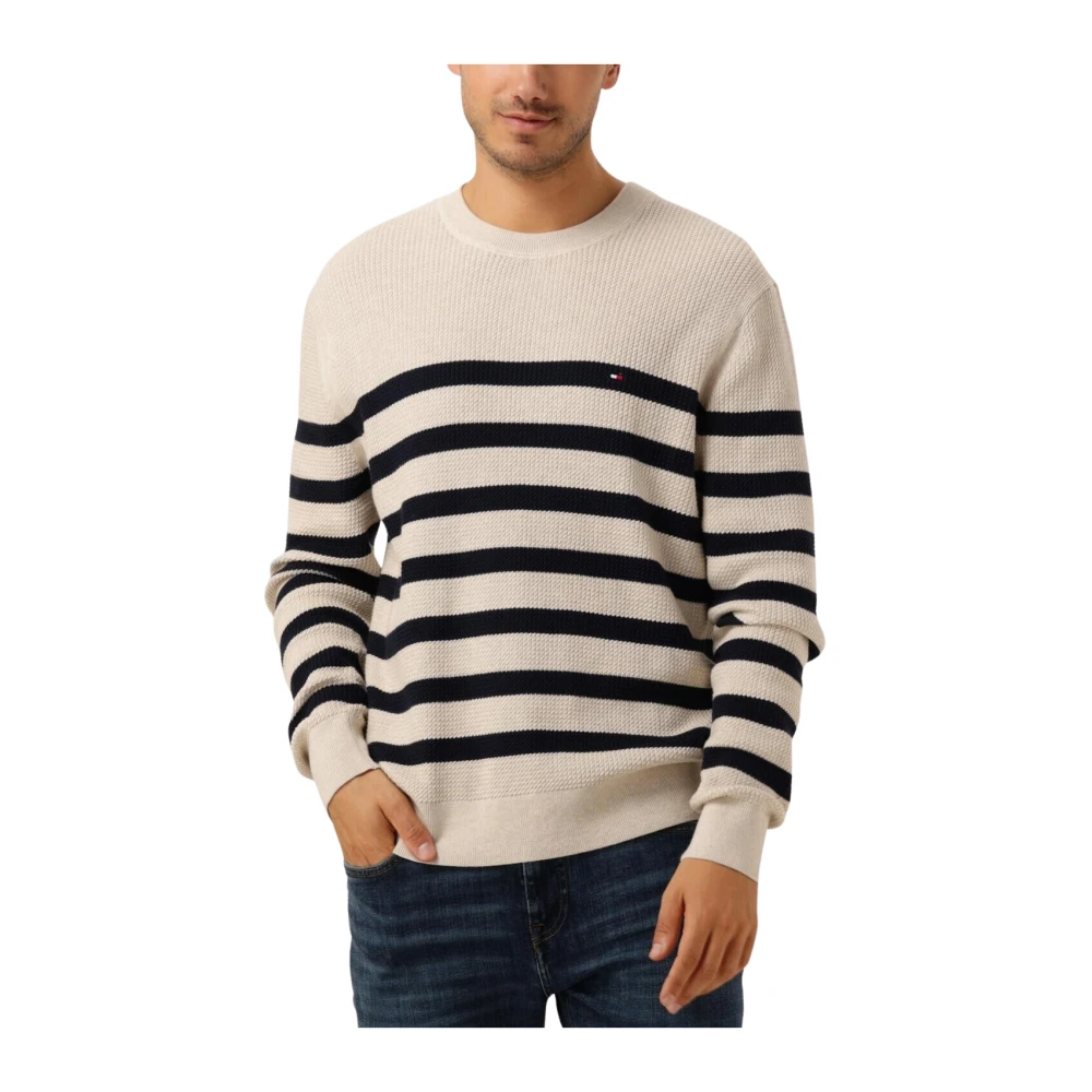 Tommy Hilfiger Beige Gestreepte Crew Neck Trui Beige Heren