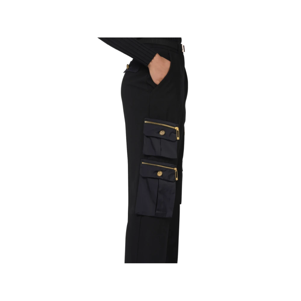 Elisabetta Franchi Zwarte rechte crêpe broek met zakken Black Dames