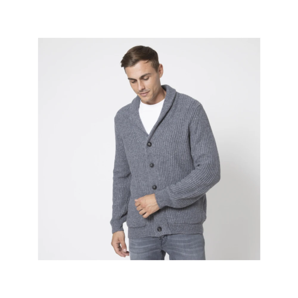 Gran Sasso Grijze Geribbelde Shawl Kraag Cardigan Gray Heren