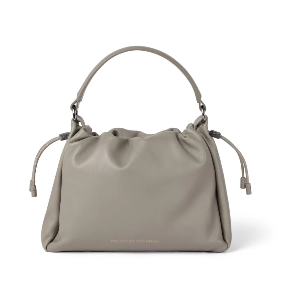 BRUNELLO CUCINELLI Stijlvolle Leren Trekkoord Schoudertas Gray Dames
