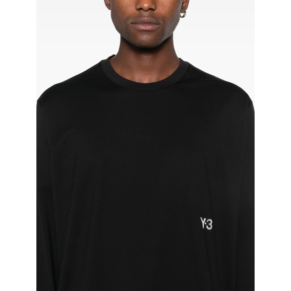 Y-3 Zwart Katoenen Logo Tee met Zijgleuven Black Heren