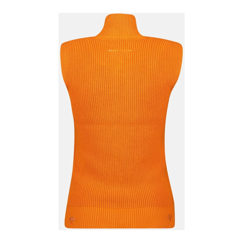 MM6 Maison Margiela Geribde gebreide sleeveless trui vest Orange Dames