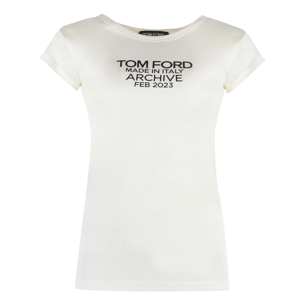 Tom Ford Zijden T-shirt met Contrasterende Print Beige Dames