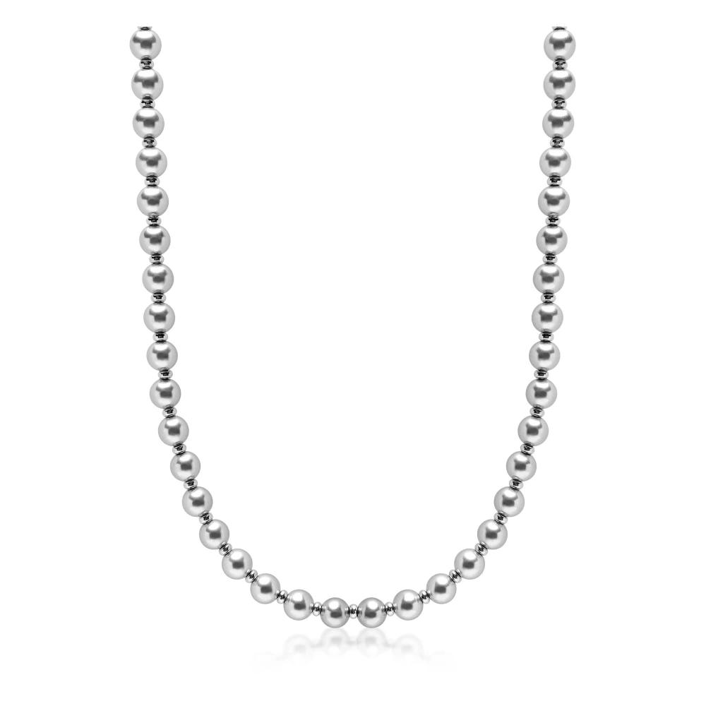 Nialaya 8mm Metallic Pearl Necklace with Silver Gray, Herr