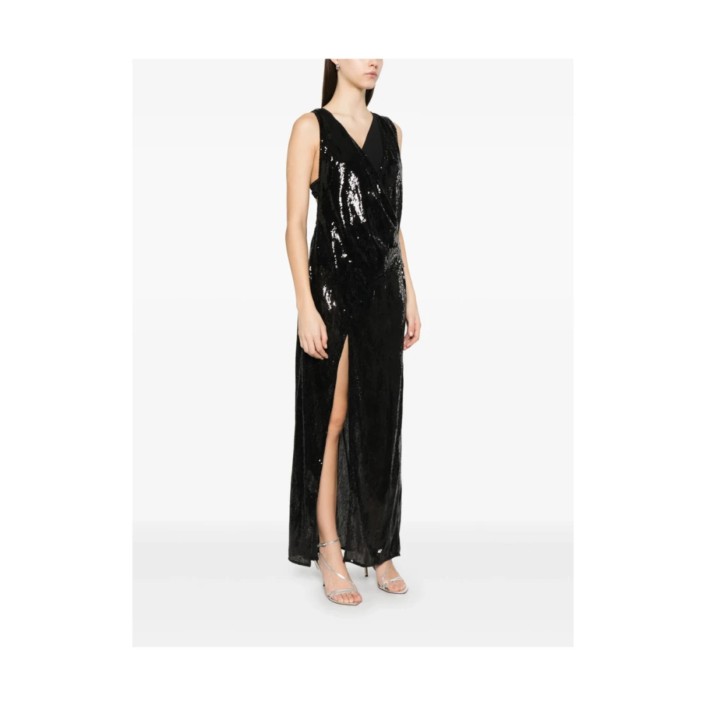 IRO Zwarte Wrap Jurk Diepe V-Hals Black Dames