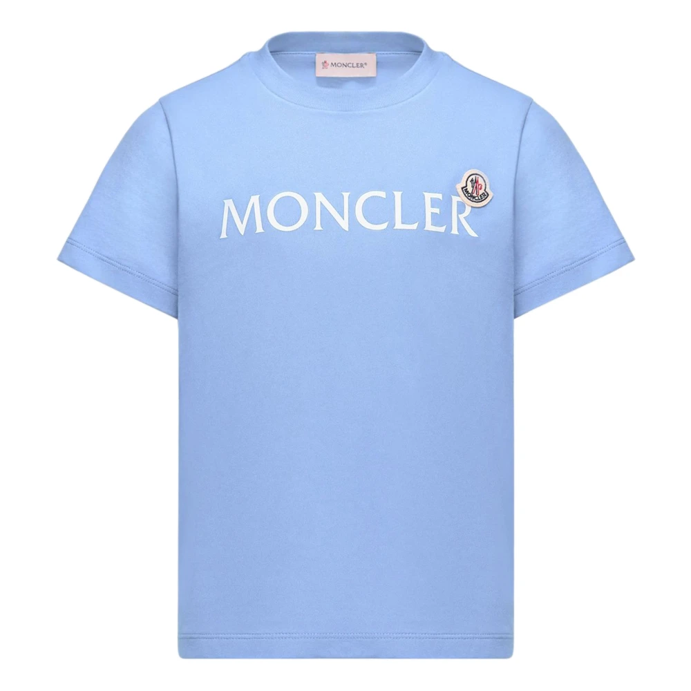 Moncler Kids Short Sleeve T-Shirts, Male, 10 Y, Logo-Print Short-Sleeve T-Shirt Blue