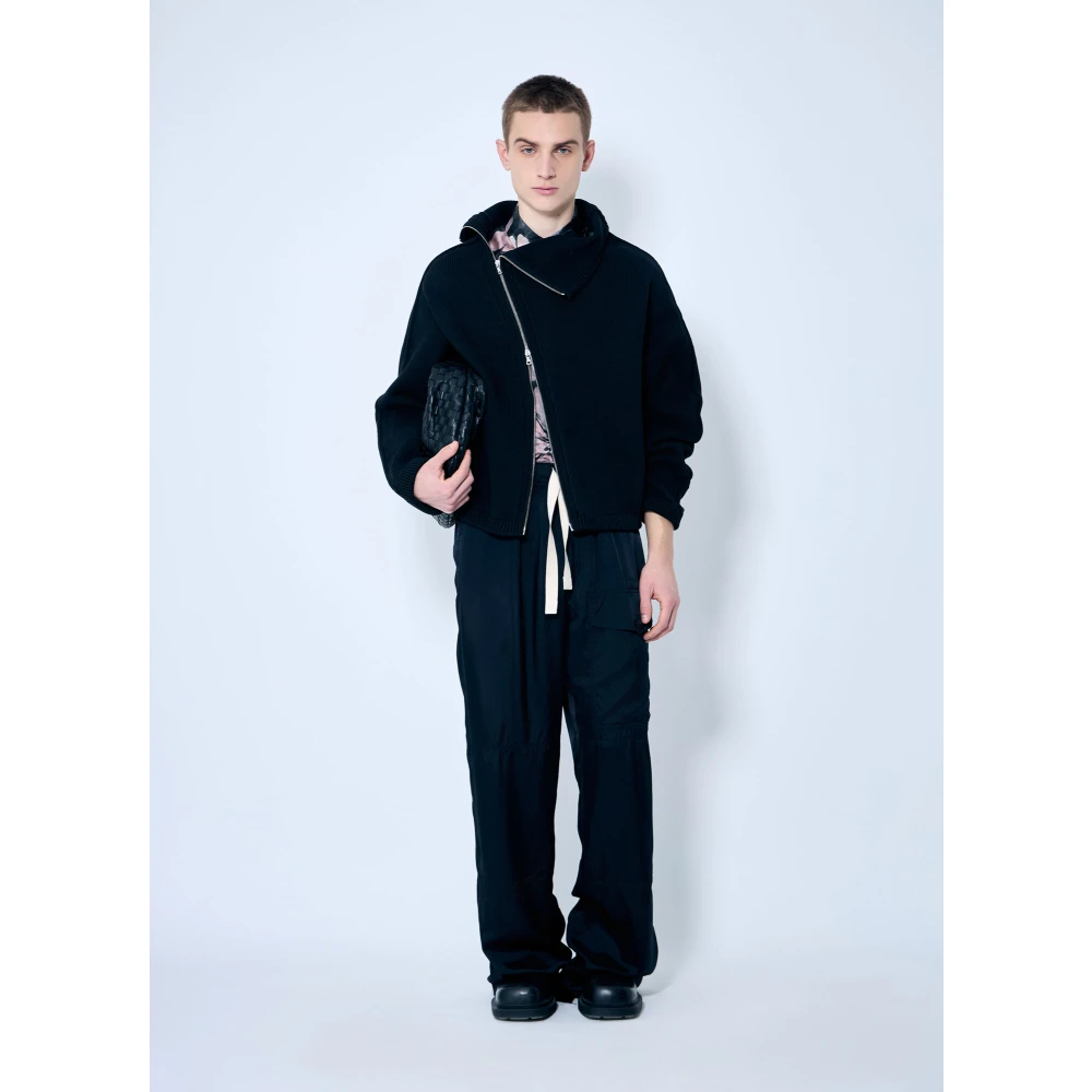 Dries Van Noten Gebreide trui met schuine rits Black Heren