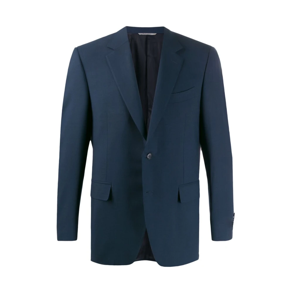 Canali Blauwe Wollen Gebreide Blazer Jas Blue Heren