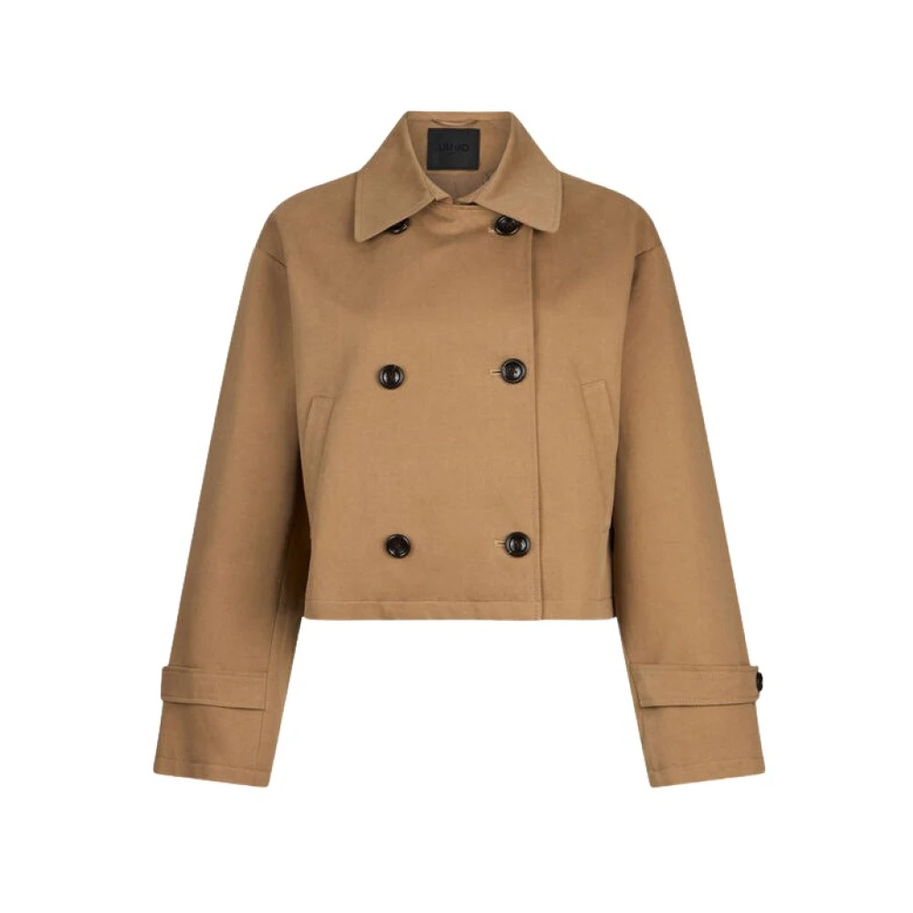 Liu Jo Vrouw Bruin Jassen Dames, L, Katoen, Double-Breasted Cropped Jacket