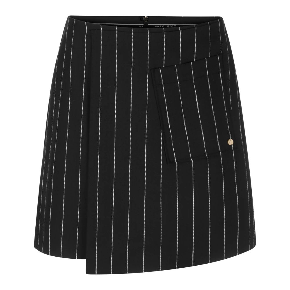 Marc Cain Women's Black Short Skirts, L, Asymmetric Mini Skirt With Pinstripes