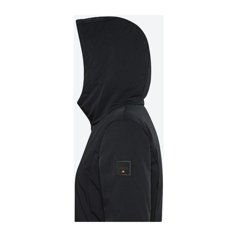 Dekker Lange gewatteerde donsjas in keper Black Dames