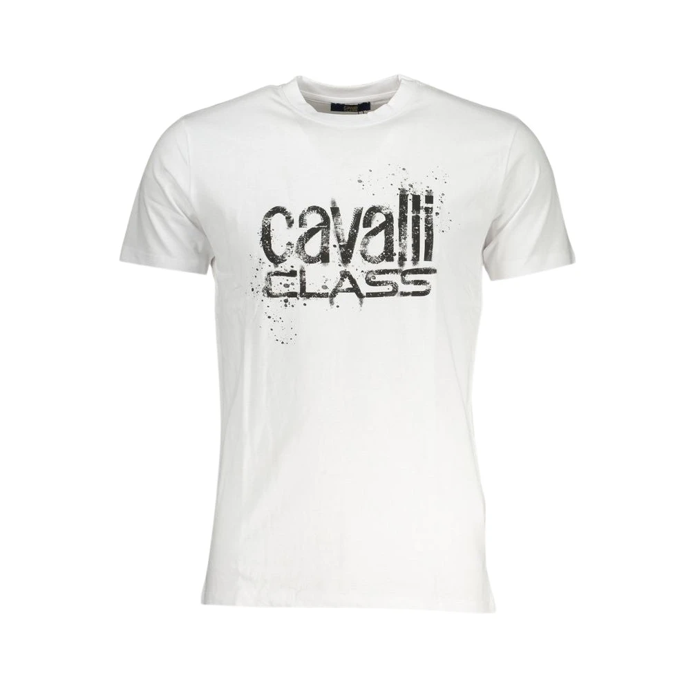 Cavalli Class Print Logo Korte Mouw Katoenen T-Shirt White Heren