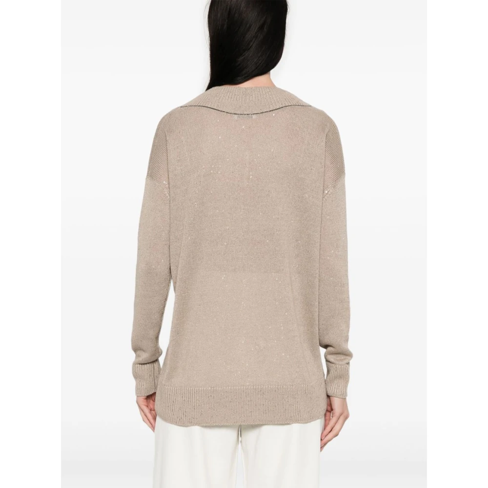 BRUNELLO CUCINELLI Multikleur Paillet V-hals Trui Brown Dames