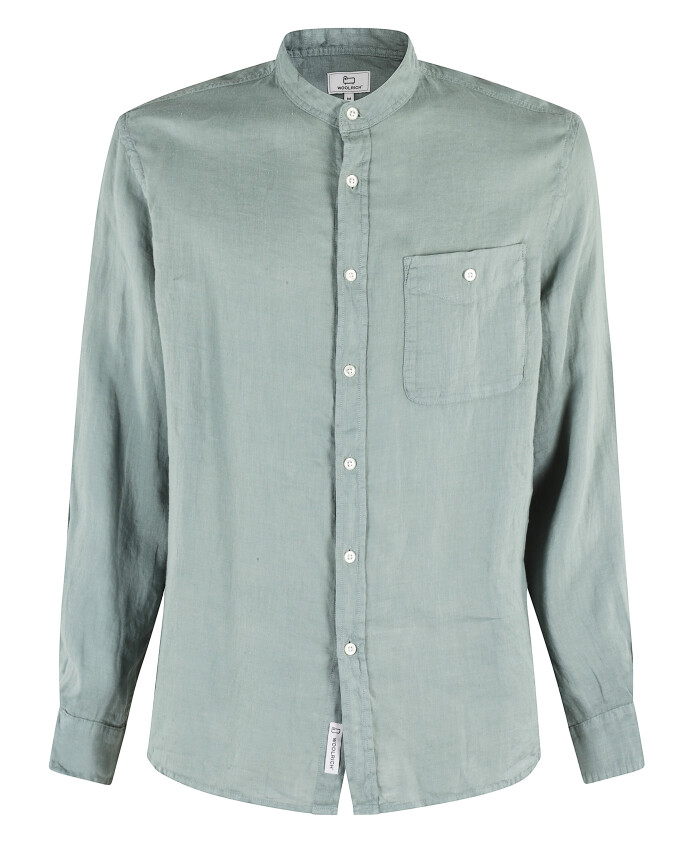 green-linen-band-collar-shirt