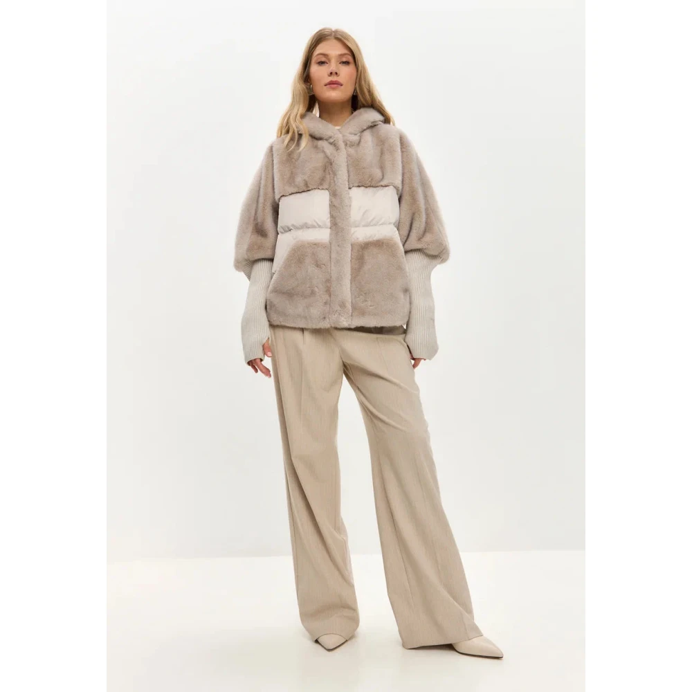 Cesare Gaspari Oversized Faux Fur Jacket Ivory Beige Dames