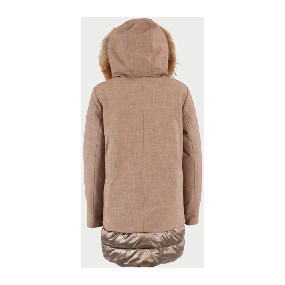 YES ZEE Bruine bontcapuchonjas met nyloninzetten Brown Dames