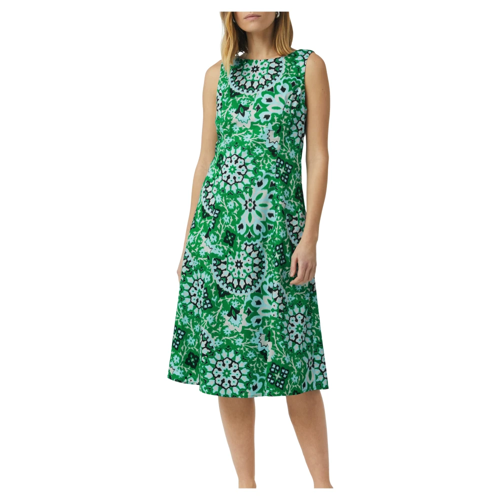 comma Gedrukte katoenmix midi-jurk Green Dames
