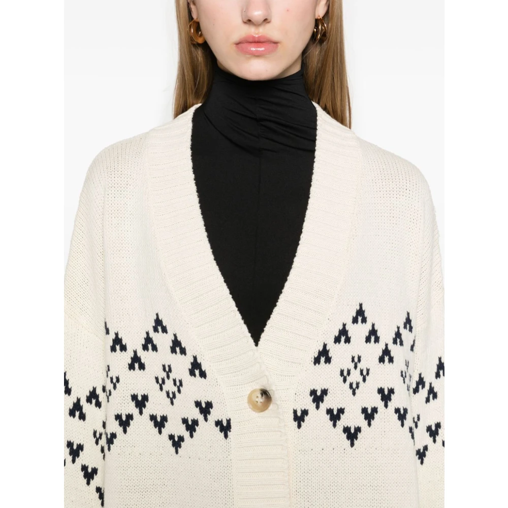 Max Mara Weekend Jacquard V-Neck Cardigan Sweater White Dames