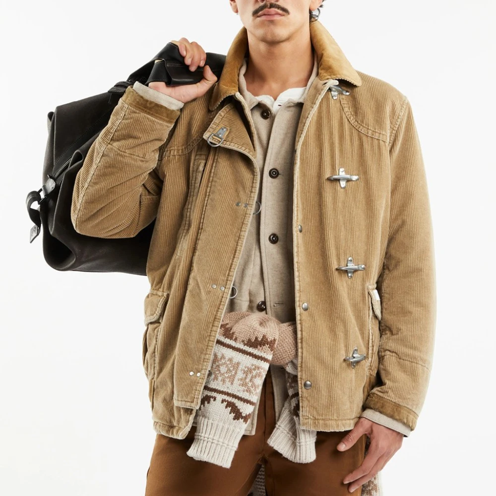 Fay Beige Fluwelen Jas met Knoopsluiting Beige Heren