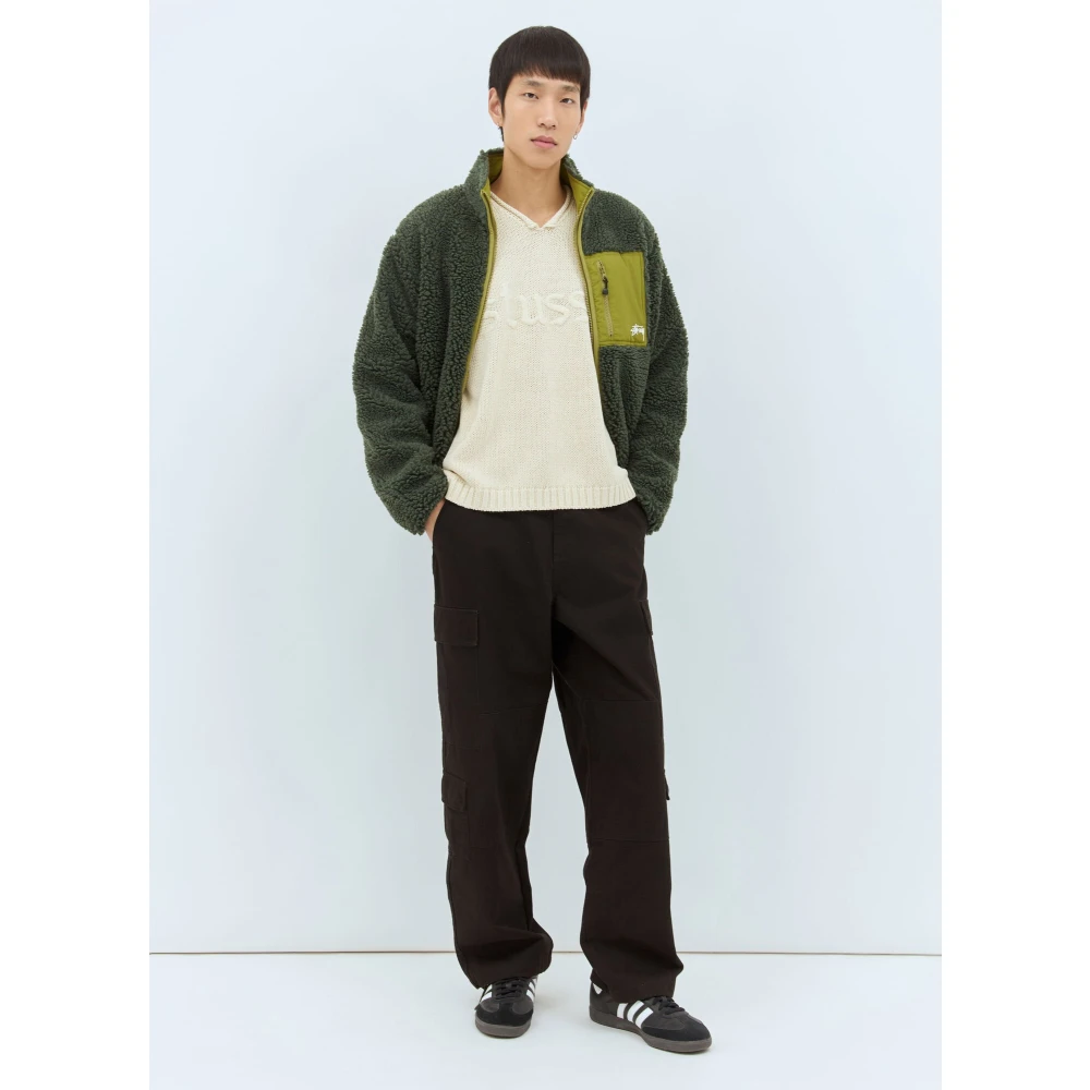Stüssy Chunky Knit V-Neck Logo Sweater Beige Heren