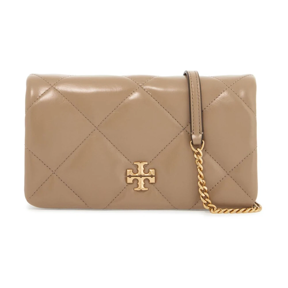 TORY BURCH Gewatteerde Mini Schoudertas met Dubbele T Detail Beige Dames