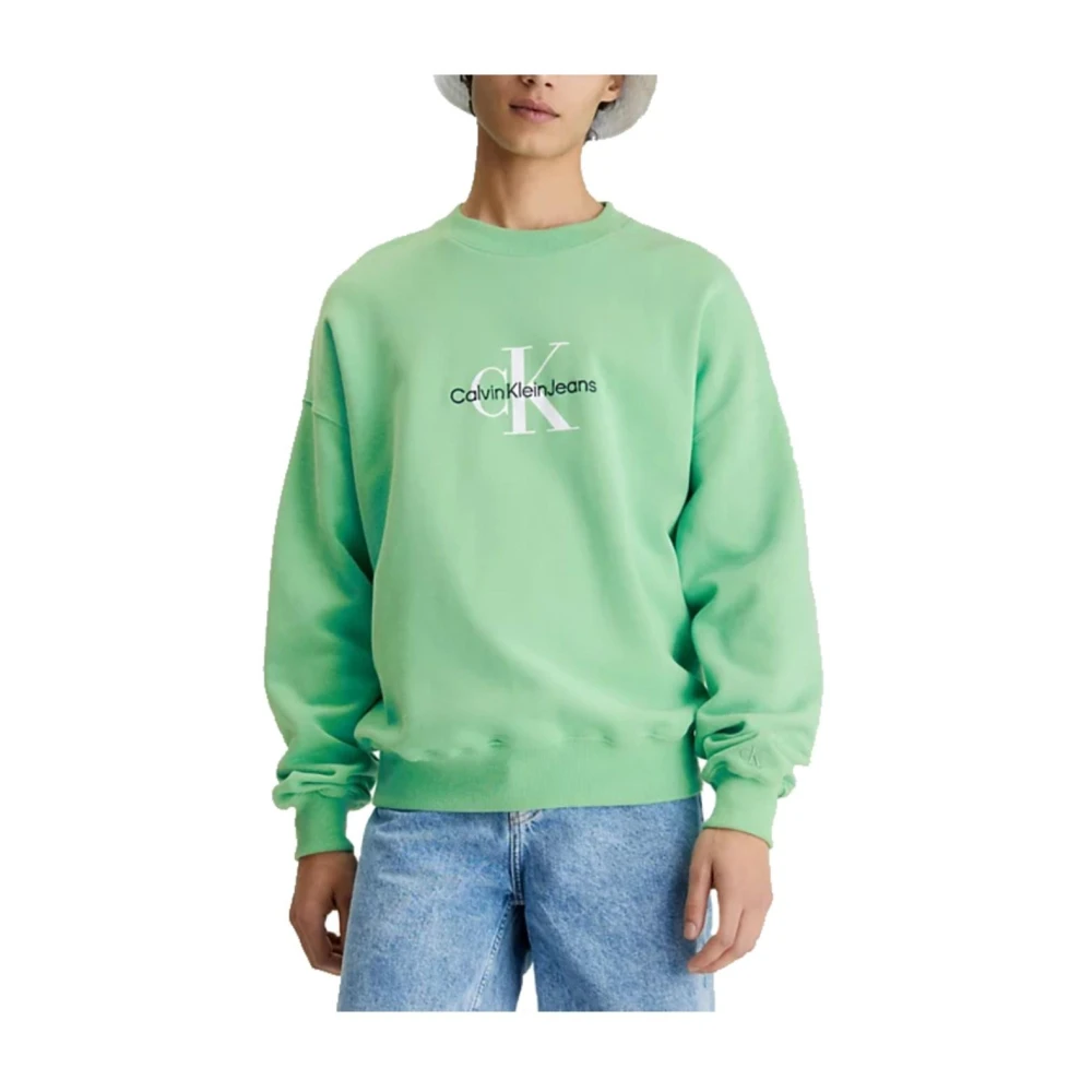 Calvin Klein Oversized Monologo Sweatshirt med rund halsringning Green, Herr