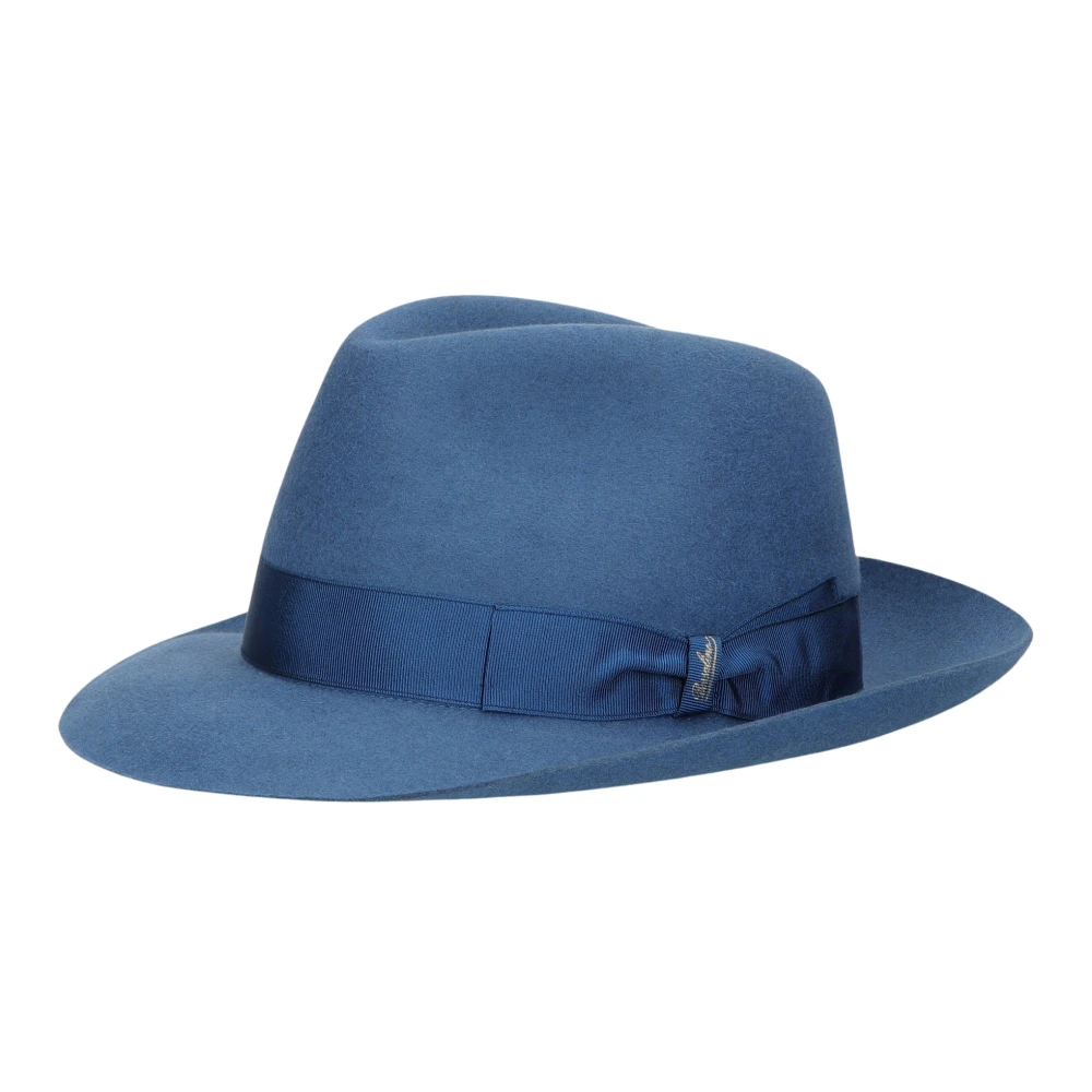 Borsalino Geborsteld Vilt Kleine Rand Hoed Blue Heren