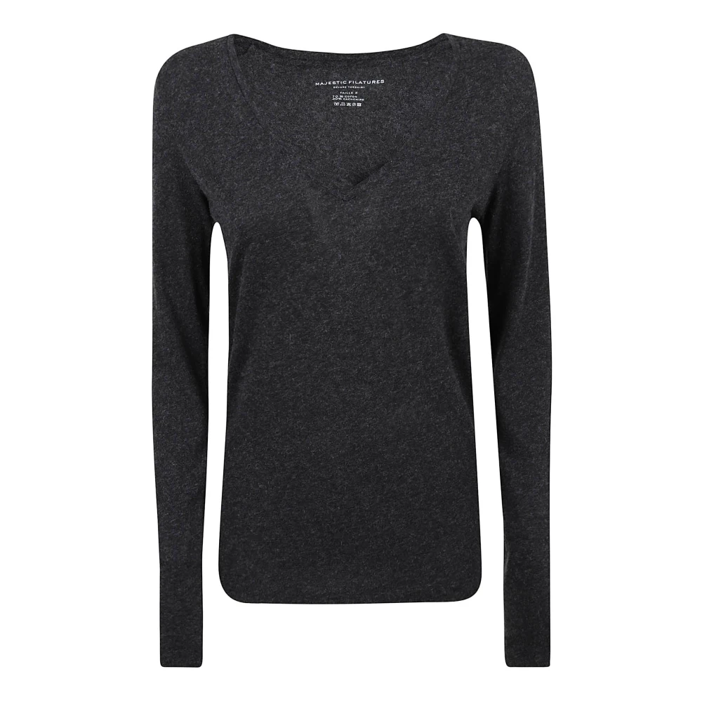 Majestic filatures Antraciet Katoen Kasjmier T-shirts en Polos Gray Dames