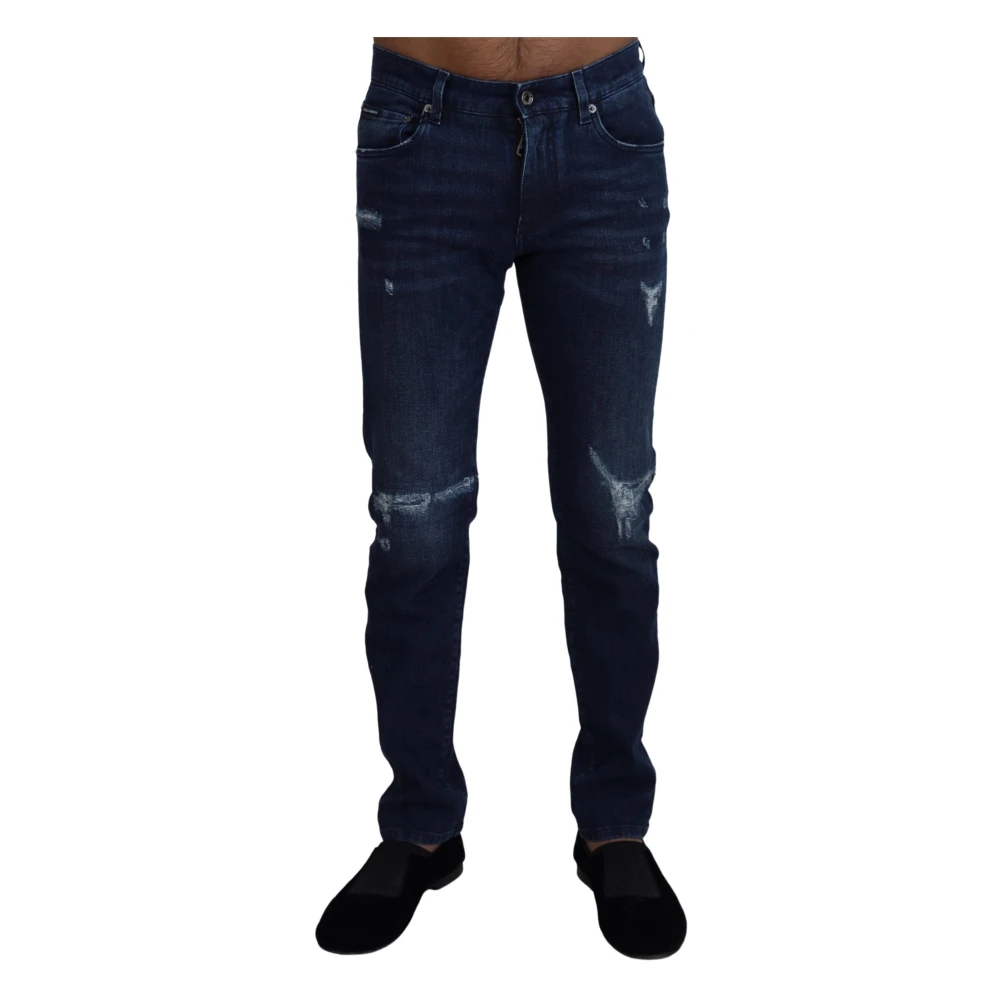 Dolce & Gabbana Men's Blue Skinny Tattered Denim Jeans