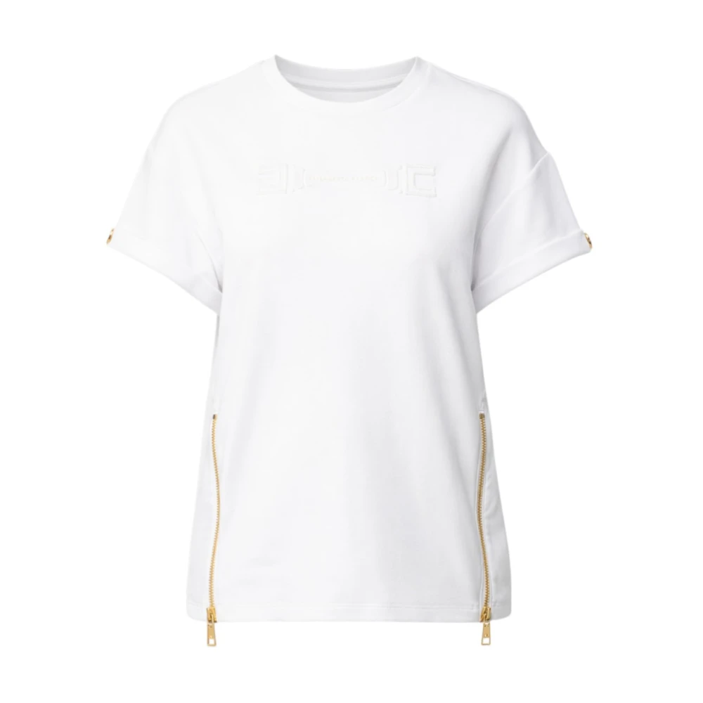 Elisabetta Franchi White T-Shirts, Female, Xs, Embossed Zip T-Shirt