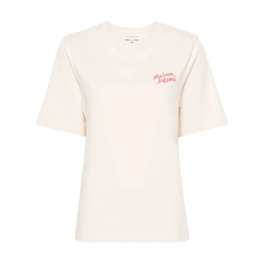 Maison Kitsuné Roze Katoenen T-shirt met Logo Pink Dames