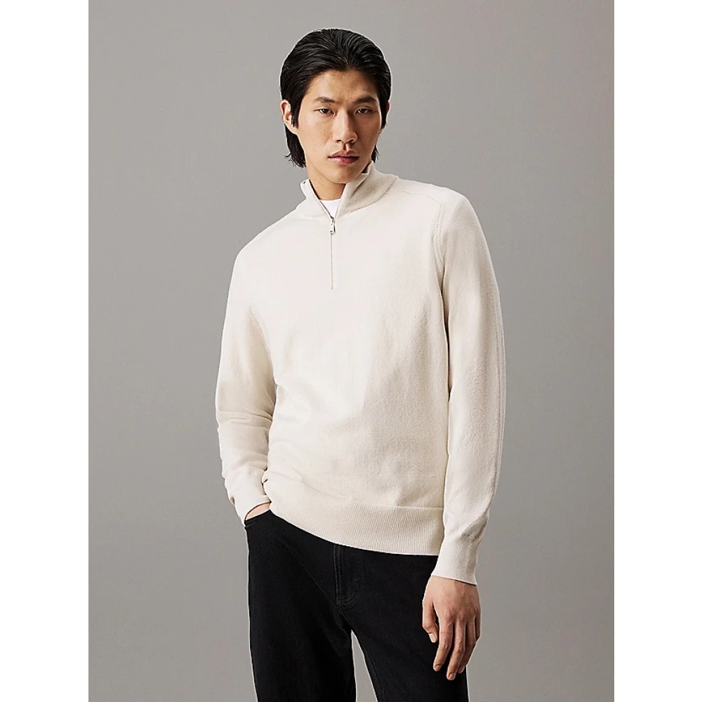 Calvin Klein Merino Stretch Half Zip Sweater Beige Heren