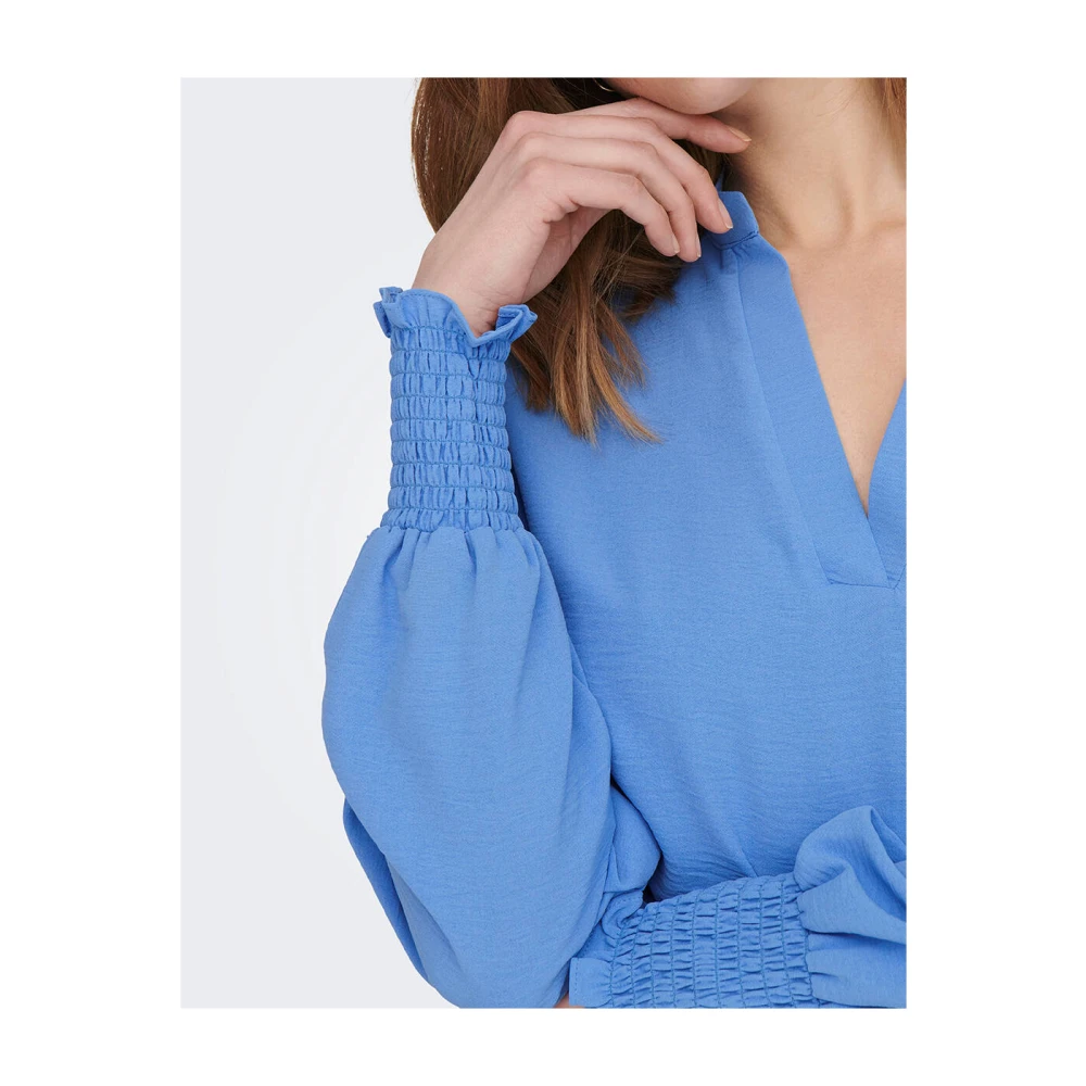 Only V-Hals Smock Top Blue Dames
