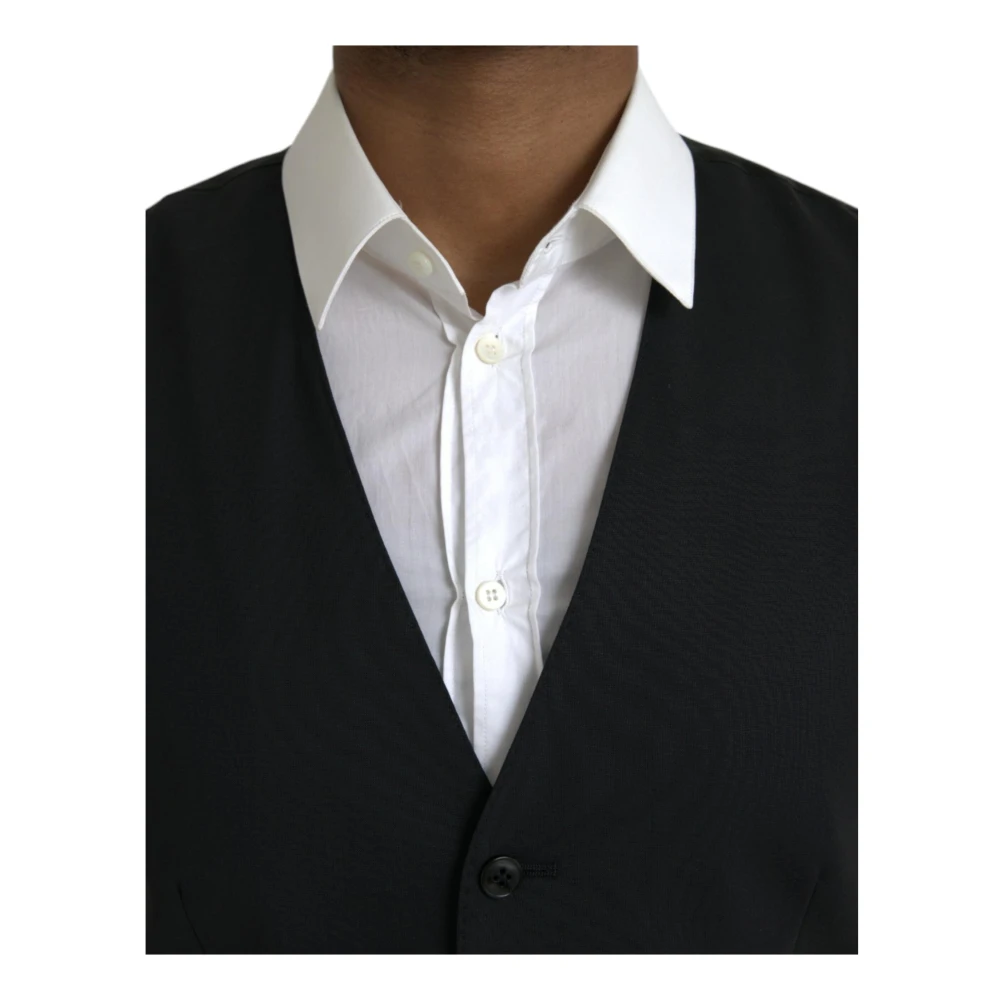 Dolce & Gabbana Zwarte Wol Formele Jurk Vest Black Heren