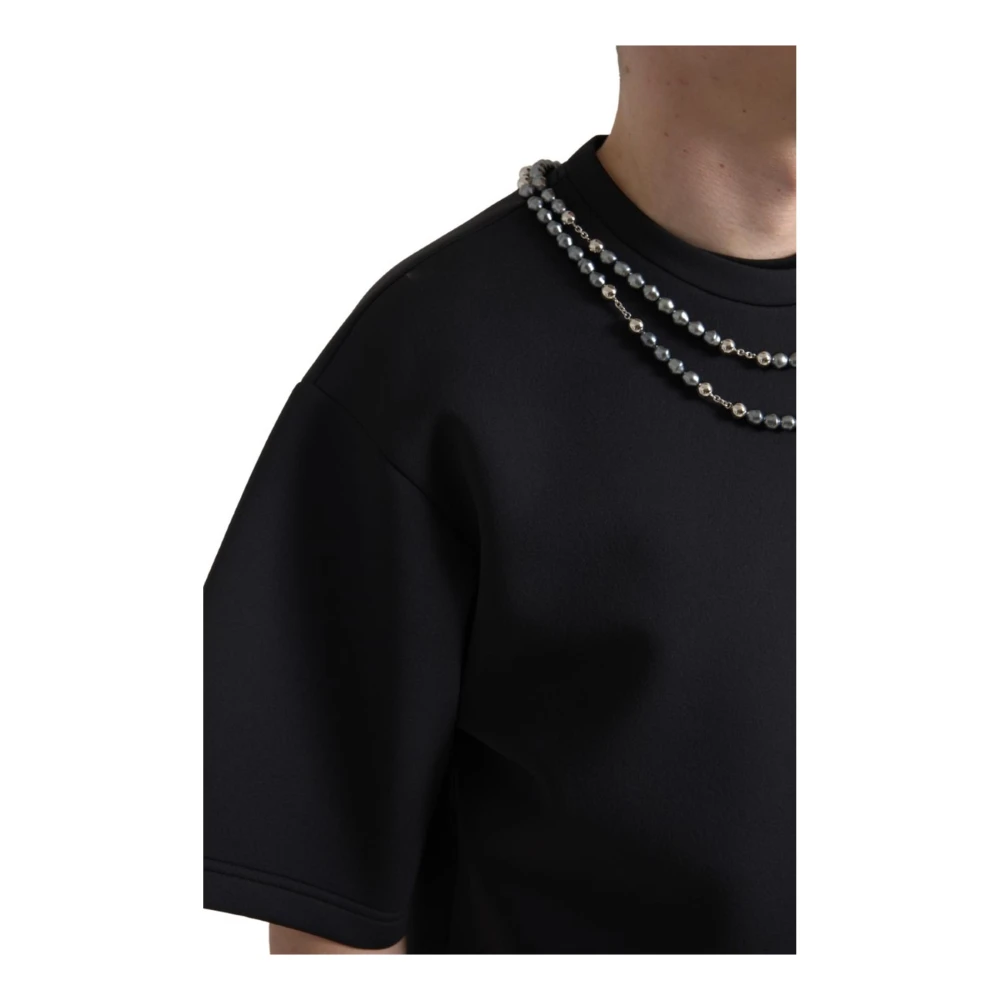 Dolce & Gabbana Zwarte Ketting Versierde T-shirt Black Heren