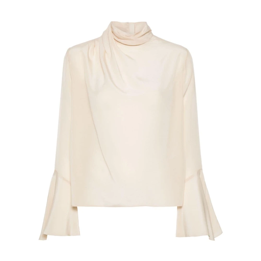 Liu Jo Zijden Crepe Hoge Hals Shirt Beige Dames