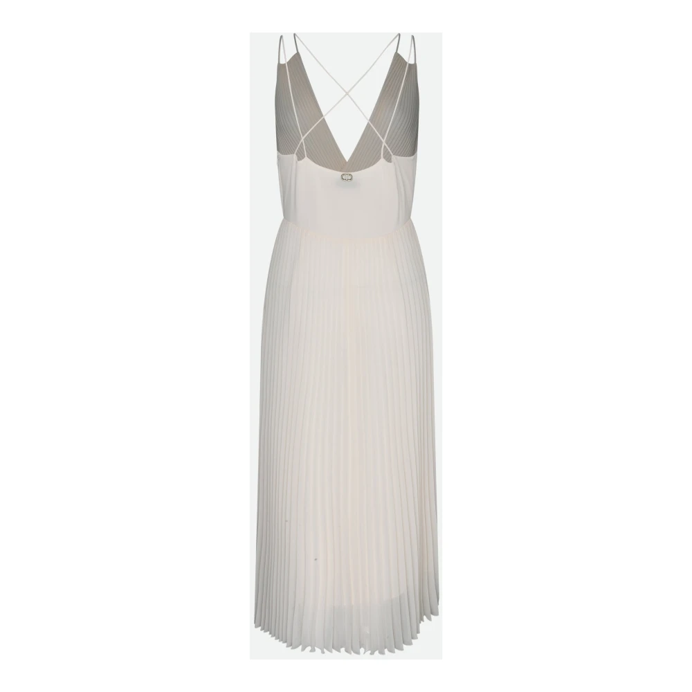 Twinset Ivoor Geplooide Midi Jurk met V-Hals White Dames