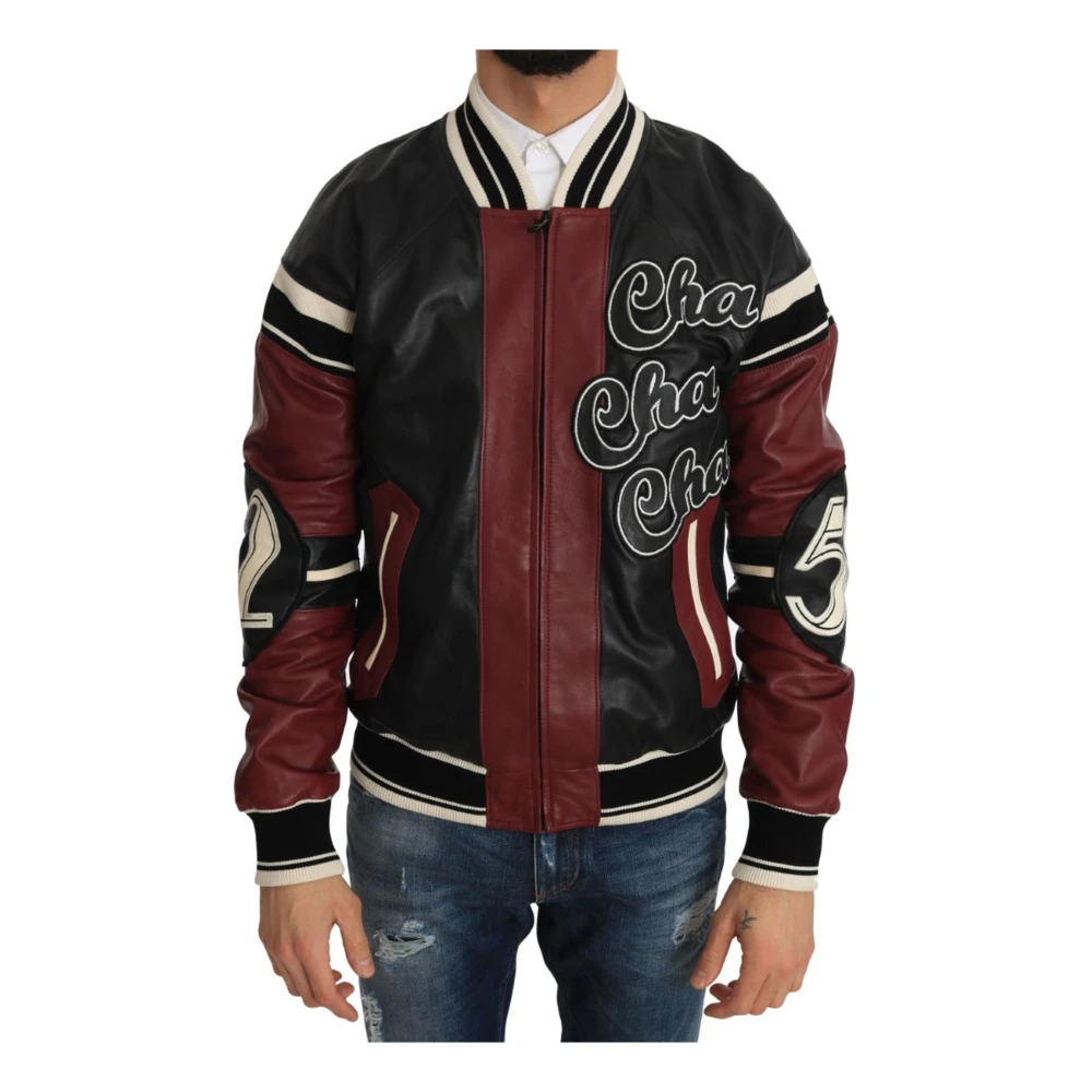 Dolce & Gabbana , Bomber Jackets, Male, Multicolor, Xs, Black Red Leather Club Lounge Jacket