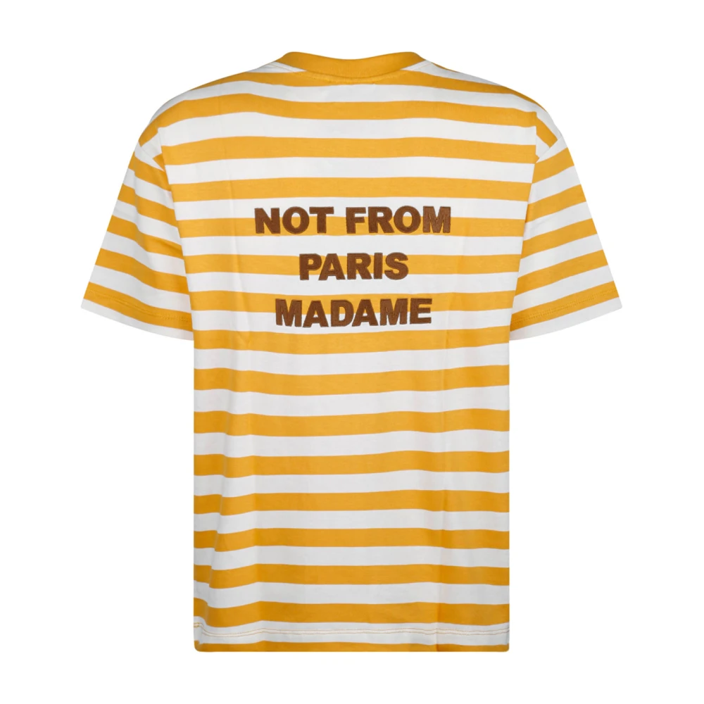 Drole de Monsieur Gestreept slogan T-shirt in oker en geel Multicolor Heren