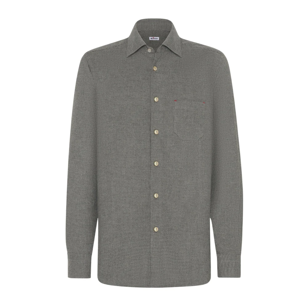 Kiton Houndstooth Flanel Overhemd Gray Heren